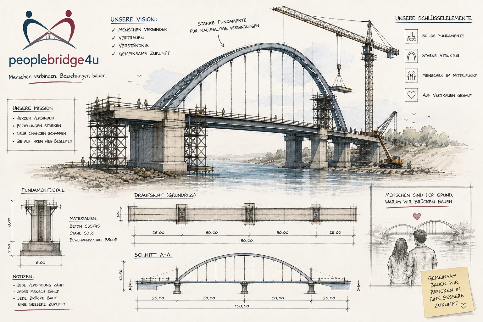 PeopleBridge4u – Brücken zwischen Menschen: Konstruktionszeichnung einer Brücke