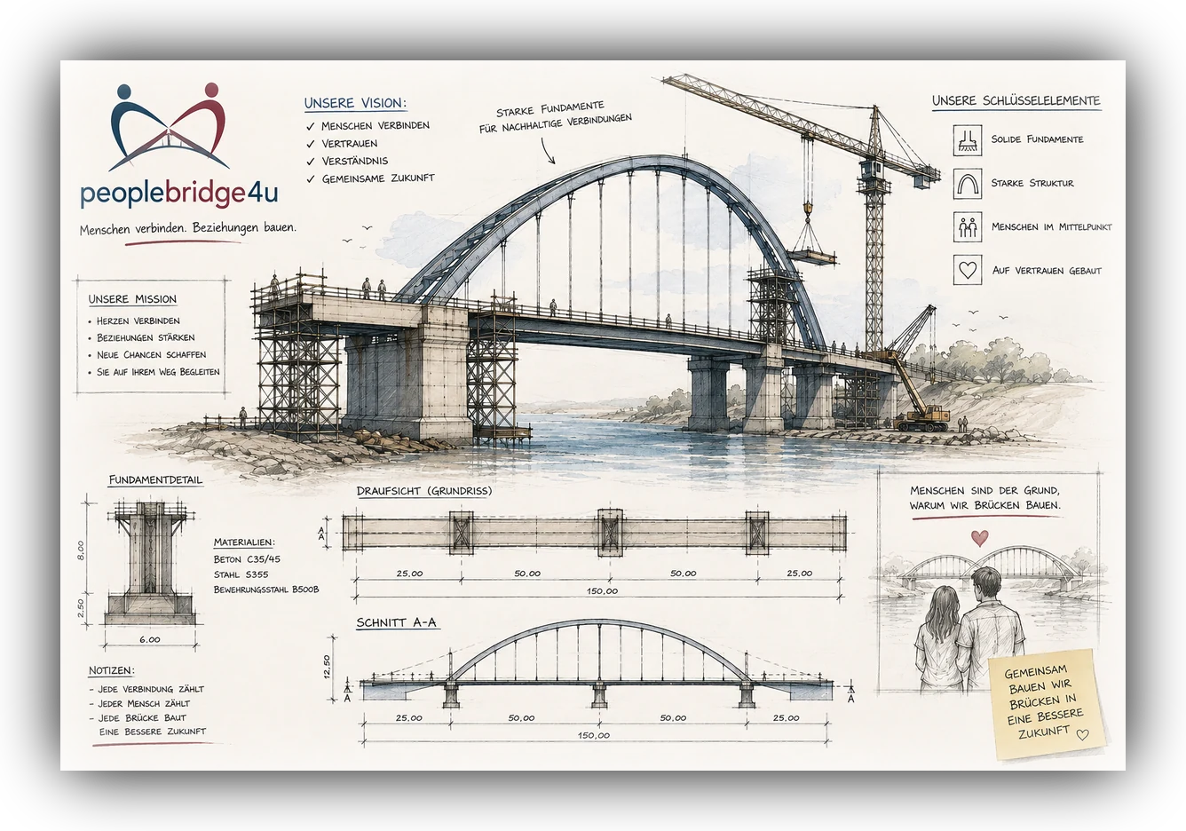 PeopleBridge4u – Brücken zwischen Menschen: Konstruktionszeichnung einer Brücke