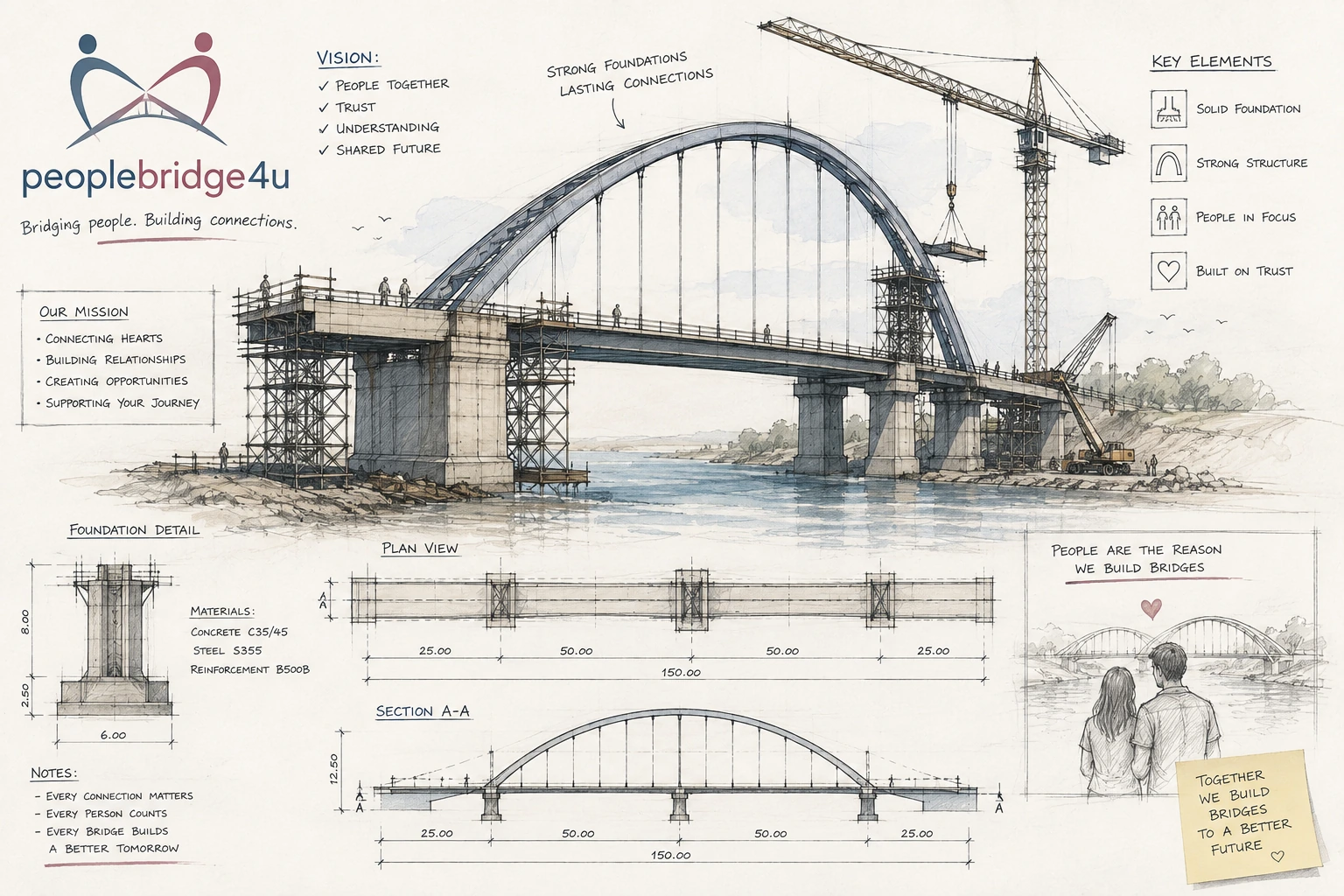 PeopleBridge4u – building bridges between people: a bridge construction drawing
