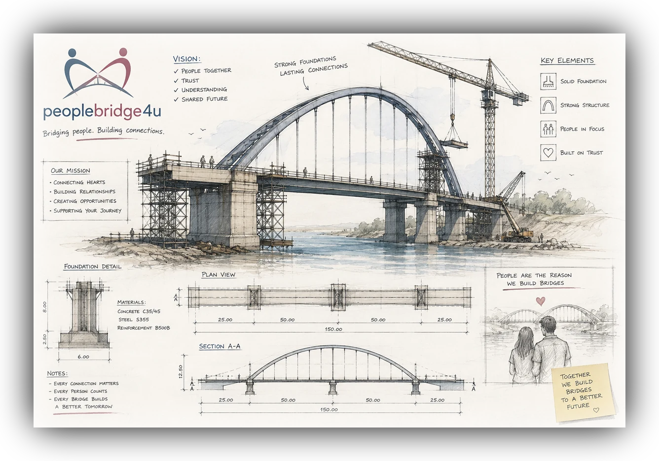 PeopleBridge4u – building bridges between people: a bridge construction drawing