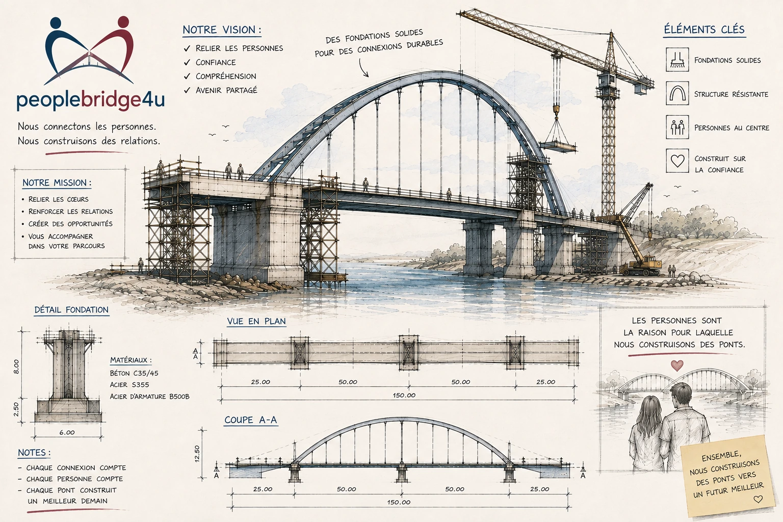 PeopleBridge4u – des ponts entre les personnes : plan de construction d'un pont